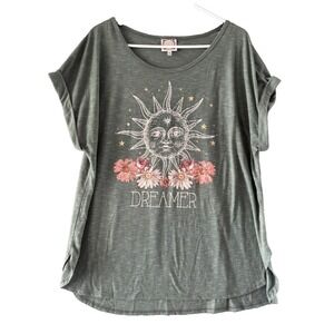 Tru Self T‑Shirt Women's 2X Olive Green Sun Dreamer Graphic Boho Embellished